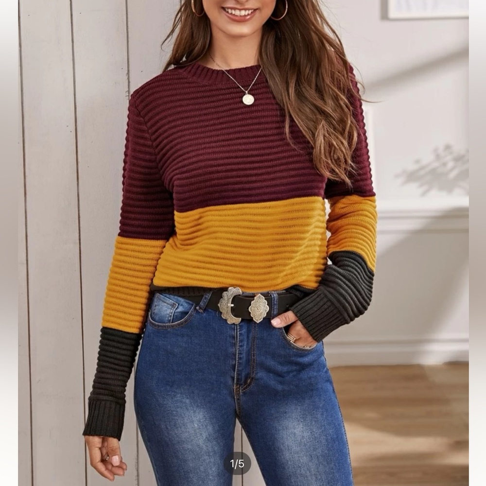 Long Sleeve Colorblock Sweater - Size Small